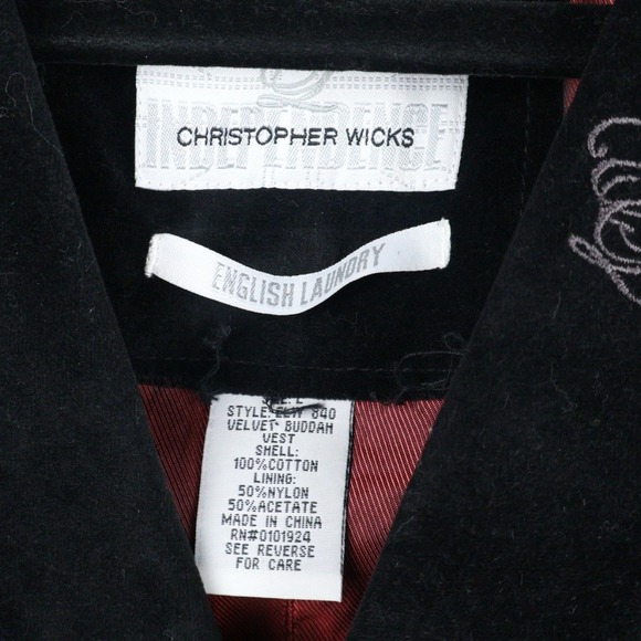 Men's Christopher Wicks English Laundry Black Velvet BUDDAH Vest Embroidered MED - Picture 3 of 7